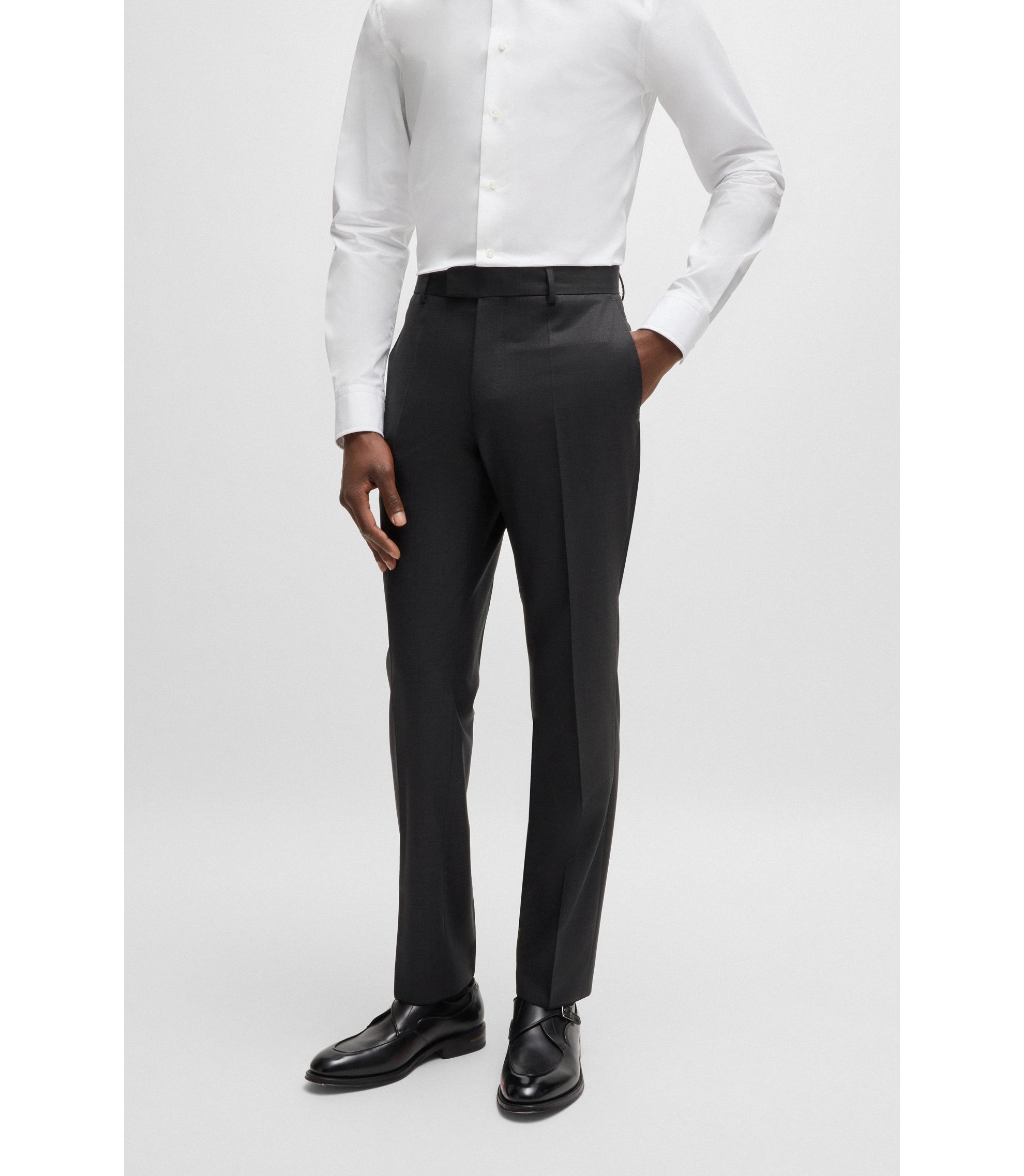 スーツ 25ssAURALEE LIGHTCOTTONWOOL VIYELLACARGO BOSS - Slim-fit suit in checked wool - Light Grey