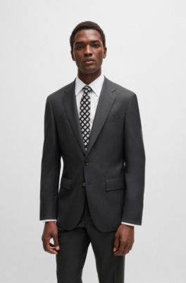 Costume Slim en laine vierge &agrave; carreaux, Gris chin&eacute;