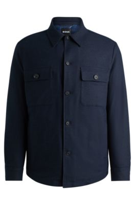 Sobrecamisa relaxed fit en franela cepillada y acolchada, Azul oscuro