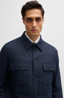 Sobrecamisa relaxed fit en franela cepillada y acolchada, Azul oscuro