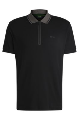 Interlock-cotton regular-fit polo shirt with logo detail, Black