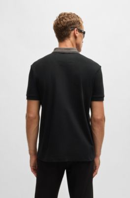 Interlock-cotton regular-fit polo shirt with logo detail, Black