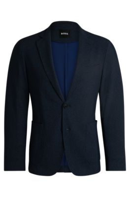 Hugo Boss Slim-fit Jacket In Micro-patterned Performance-stretch Fabric In Dark Blue