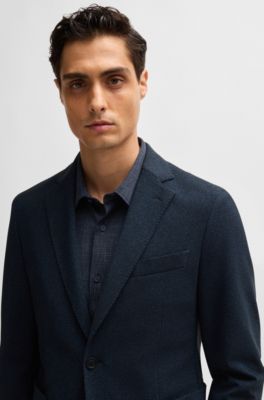 Slim-fit jacket in micro-patterned performance-stretch fabric, Dark Blue