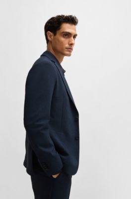 Slim-fit jacket in micro-patterned performance-stretch fabric, Dark Blue