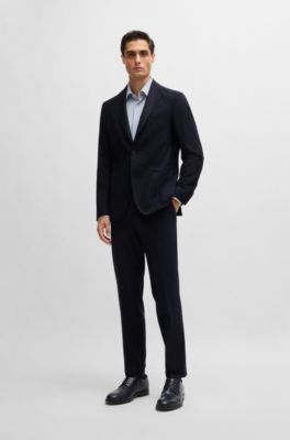 Slim-fit jacket in stretch flannel, Dark Blue