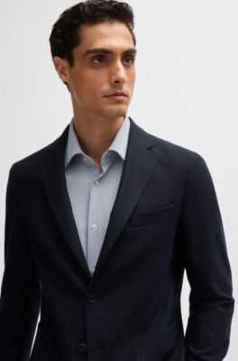 Slim-fit jacket in stretch flannel, Dark Blue
