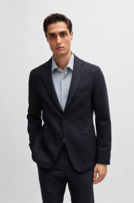 Slim-fit jacket in stretch flannel, Dark Blue