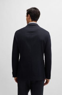 Slim-fit jacket in stretch flannel, Dark Blue