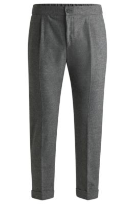 Hugo Boss Tapered-fit Trousers In Stretch Flannel In Silver