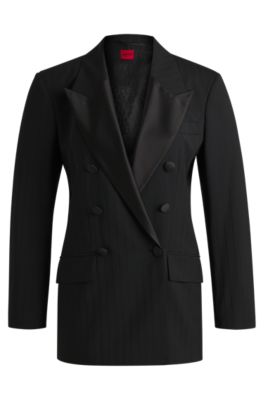 Hugo Boss Striped Oversize-fit Blazer With Satin Trims In Black