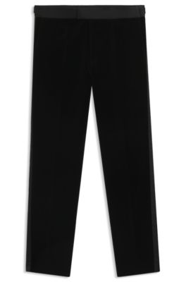 Pantalones de esmoquin slim fit en terciopelo de algod&oacute;n, Negro