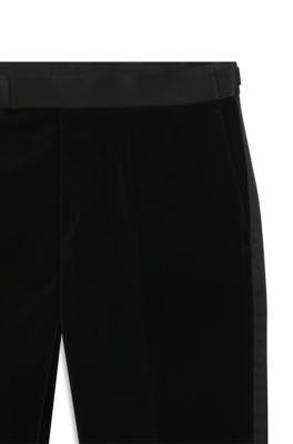 Pantalones de esmoquin slim fit en terciopelo de algod&oacute;n, Negro