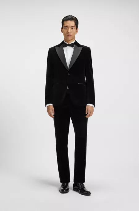 Slim-fit tuxedo trousers in cotton velvet