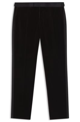 Pantalones de esmoquin slim fit en terciopelo de algod&oacute;n, Marr&oacute;n oscuro