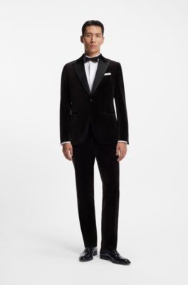 Slim-fit tuxedo trousers in cotton velvet, Dark Brown