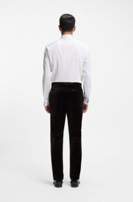 Slim-fit tuxedo trousers in cotton velvet, Dark Brown