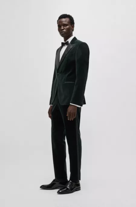 Slim-fit tuxedo trousers in cotton velvet