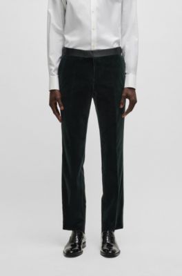 Slim-fit tuxedo trousers in cotton velvet, Light Green