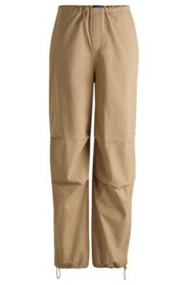 Hugo Boss Baggy-fit Parachute Trousers In Cotton Canvas In Light Beige