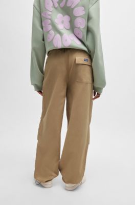 Pantalones estilo paraca&iacute;das baggy fit en lona de algod&oacute;n, Beige claro