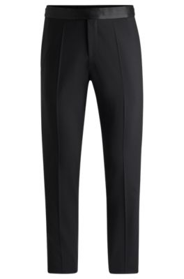 Slim-fit tuxedo trousers in stretch wool, Black