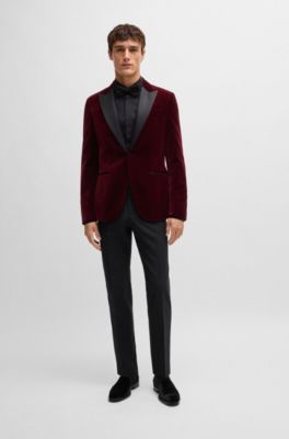 Slim-fit tuxedo trousers in stretch wool, Black