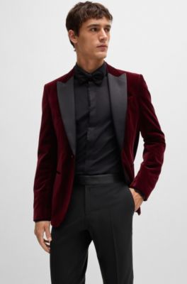 Slim-fit tuxedo trousers in stretch wool, Black