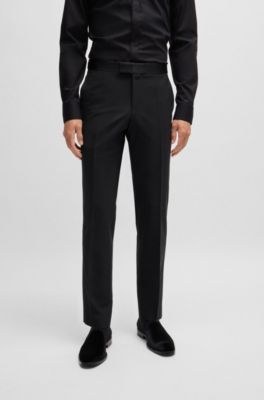 Slim-fit tuxedo trousers in stretch wool, Black