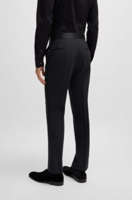 Slim-fit tuxedo trousers in stretch wool, Black