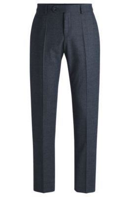 Hugo Boss Slim-fit Trousers In Micro-patterned Stretch Wool In Dark Blue