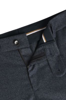 Slim-fit trousers in micro-patterned stretch wool, Dark Blue