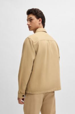 Cotton-canvas shirt with pocket logo patch, Beige