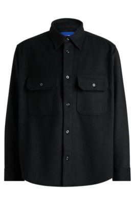 Chemise Oversize en flanelle bross&eacute;e, Noir