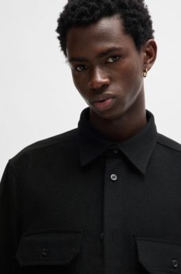 Chemise Oversize en flanelle bross&eacute;e, Noir