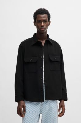 Chemise Oversize en flanelle bross&eacute;e, Noir
