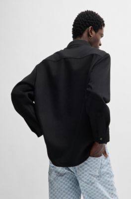 Chemise Oversize en flanelle bross&eacute;e, Noir