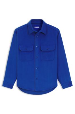 Camisa oversize fit en franela cepillada, Celeste