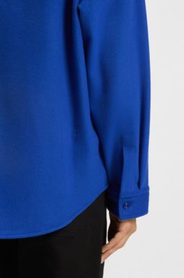 Camisa oversize fit en franela cepillada, Celeste