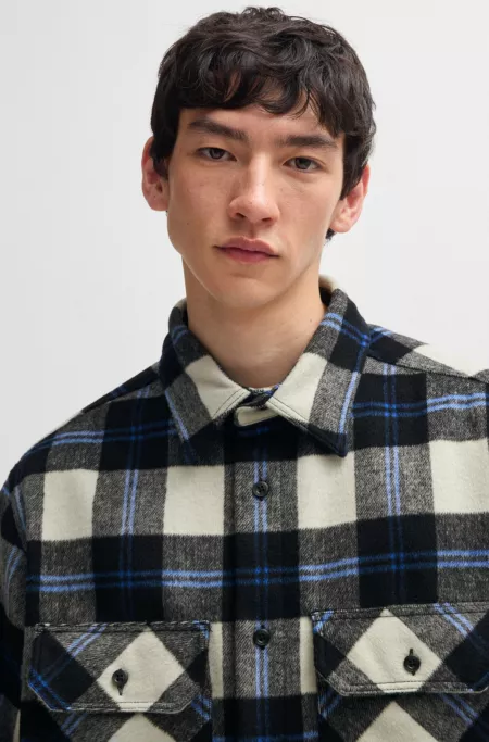 Oversize-fit shirt in checked brushed fabric