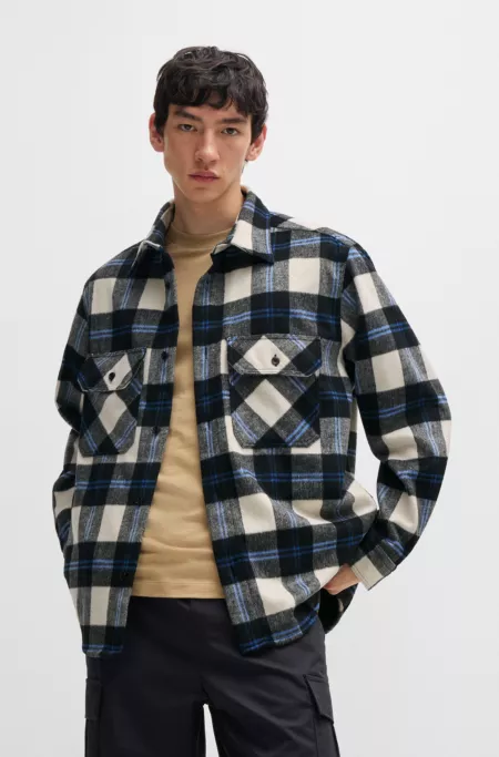 Oversize-fit shirt in checked brushed fabric