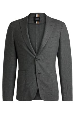 Hugo Boss Slim-fit Jacket In Micro-patterned Stretch Cloth In Dark Grey