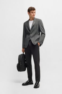 Slim-fit jacket in micro-patterned stretch cloth, Dark Grey
