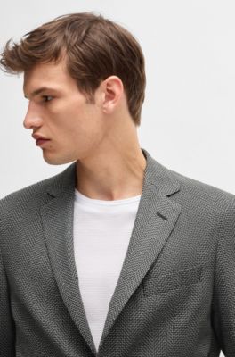Slim-fit jacket in micro-patterned stretch cloth, Dark Grey