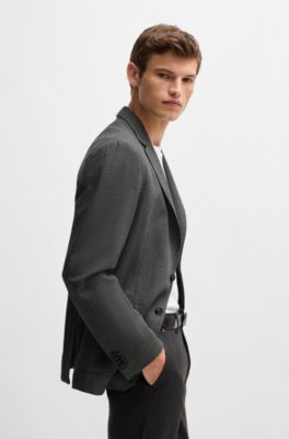 Slim-fit jacket in micro-patterned stretch cloth, Dark Grey