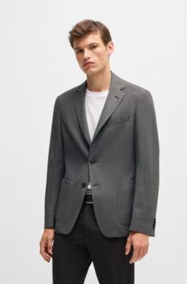Slim-fit jacket in micro-patterned stretch cloth, Dark Grey