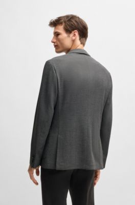 Slim-fit jacket in micro-patterned stretch cloth, Dark Grey