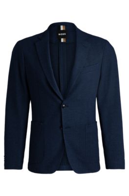 Hugo Boss Slim-fit Jacket In Micro-patterned Stretch Cloth In Dark Blue