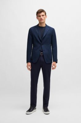 BOSS - Slim-fit jacket in micro-patterned stretch cloth - Dark Blue