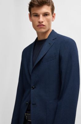 Slim-fit jacket in micro-patterned stretch cloth, Dark Blue